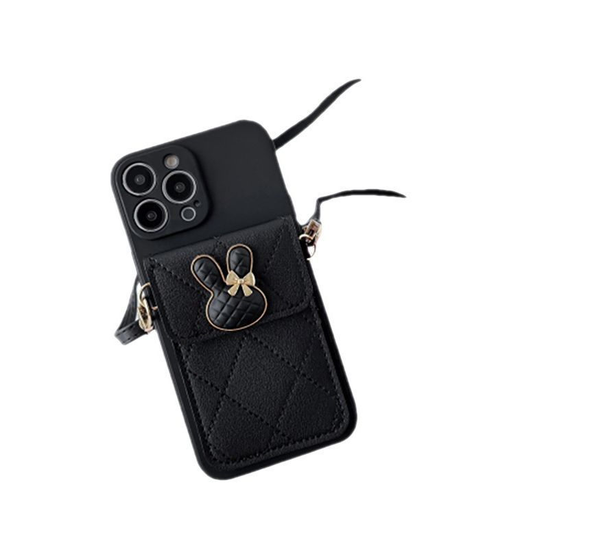 Rabbit Applique Phone Case With Pocket & Crossbody Strap For iPhone 11, 11 Pro, 11 Pro Max, 12/12 Pro, 12 Pro Max, 13, 13 Pro, 13 Pro Max, 14, 14 Plus, 14 Pro, 14 Pro Max