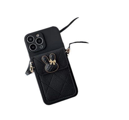 Rabbit Applique Phone Case With Pocket & Crossbody Strap For iPhone 11, 11 Pro, 11 Pro Max, 12/12 Pro, 12 Pro Max, 13, 13 Pro, 13 Pro Max, 14, 14 Plus, 14 Pro, 14 Pro Max