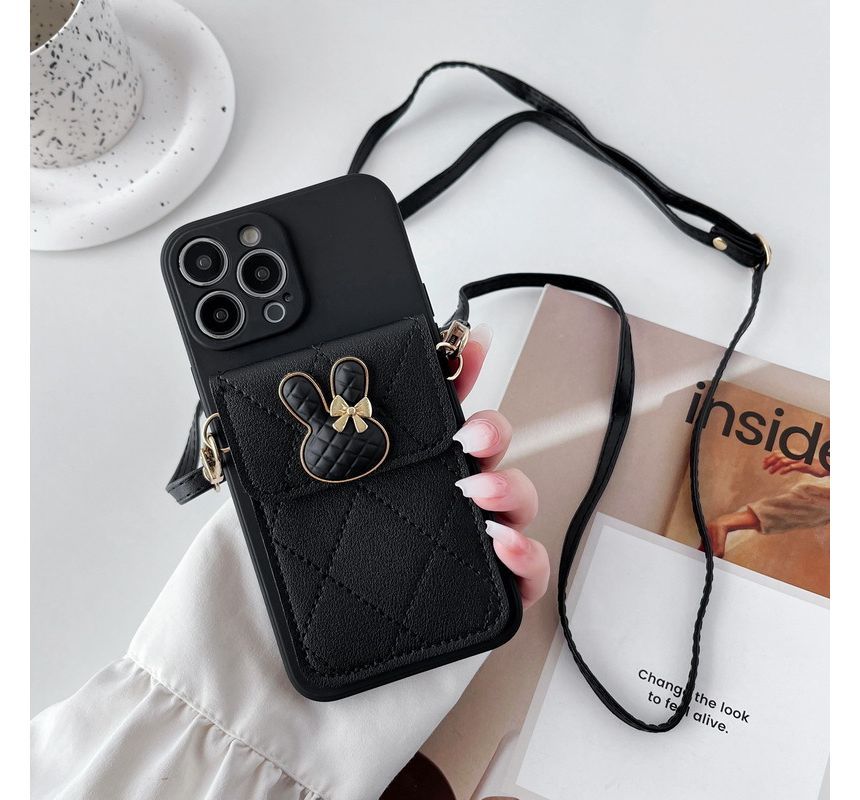 Rabbit Applique Phone Case With Pocket & Crossbody Strap For iPhone 11, 11 Pro, 11 Pro Max, 12/12 Pro, 12 Pro Max, 13, 13 Pro, 13 Pro Max, 14, 14 Plus, 14 Pro, 14 Pro Max