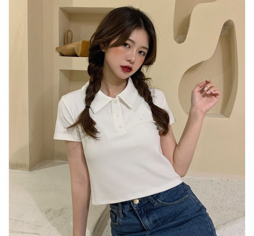 Short-Sleeve Heart Embroidered Polo Shirt