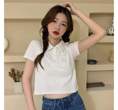 Short-Sleeve Heart Embroidered Polo Shirt