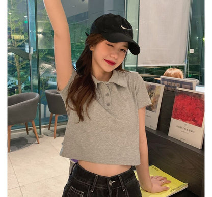 Short-Sleeve Heart Embroidered Polo Shirt