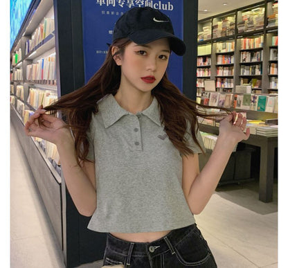 Short-Sleeve Heart Embroidered Polo Shirt