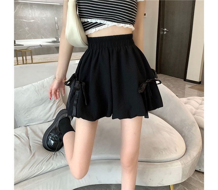 Elastic Waist Plain Bow Shorts