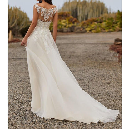 A-Line Wedding V-Neck Sleeveless Gown Lace