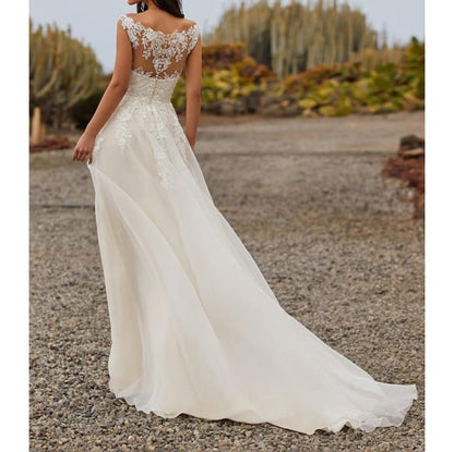 A-Line Wedding V-Neck Sleeveless Gown Lace