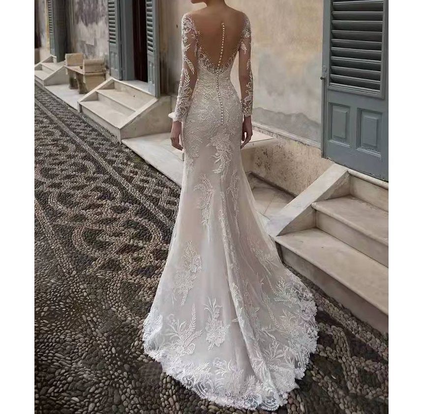 Long-Sleeve Lace Mermaid Wedding Gown