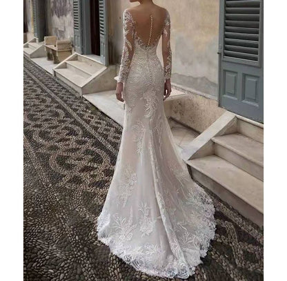 Long-Sleeve Lace Mermaid Wedding Gown