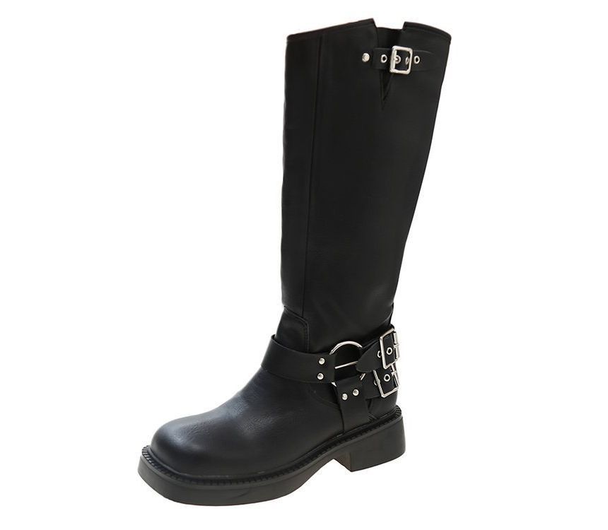 Platform Multi-Buckle Boots Knee High