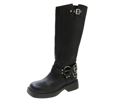 Platform Multi-Buckle Boots Knee High