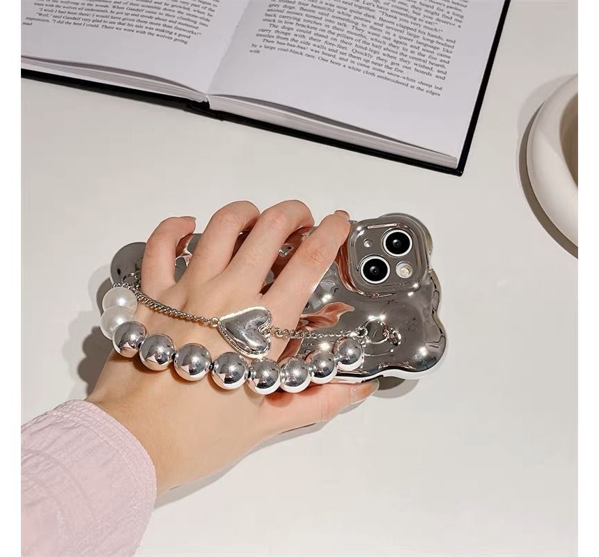 Faux Pearl Strap Metallic Phone Case