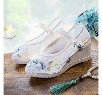 Pointed Embroidered Wedge Mary Jane Shoes