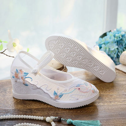 Pointed Embroidered Wedge Mary Jane Shoes