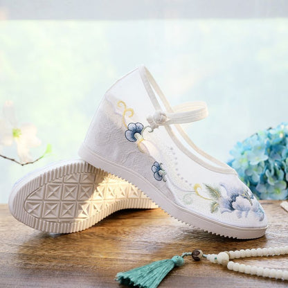 Pointed Embroidered Wedge Mary Jane Shoes