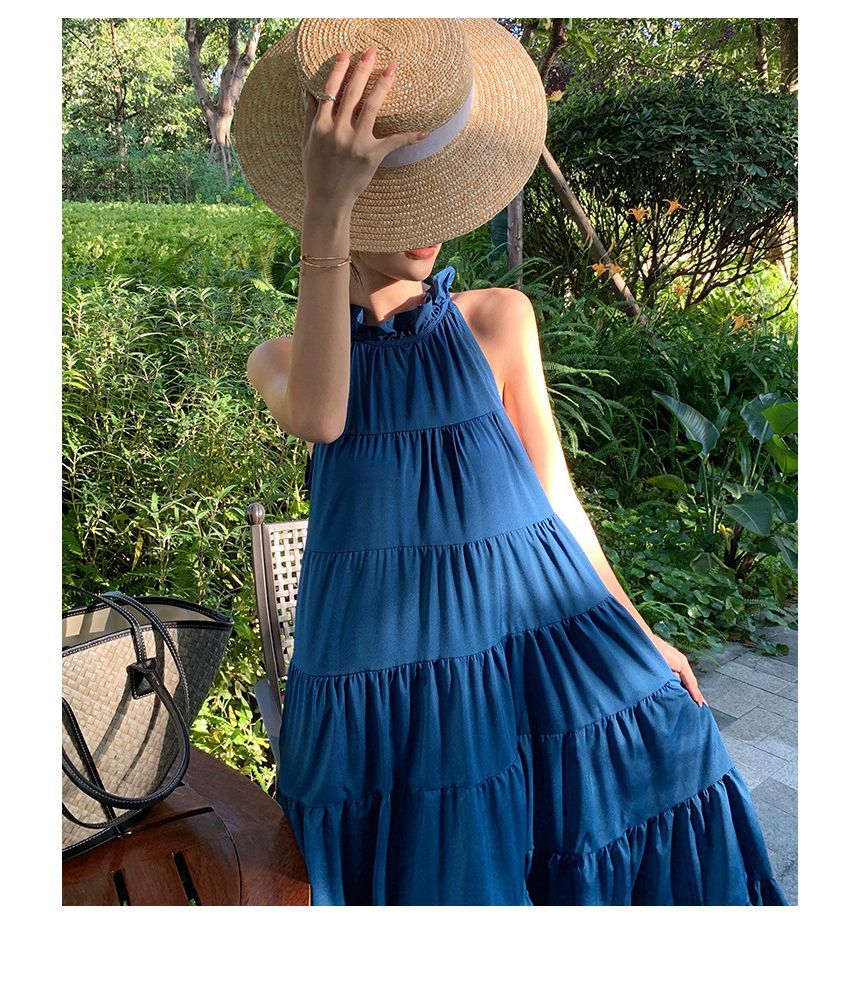 Frill Trim Sleeveless A-Line Maxi Dress
