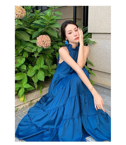 Frill Trim Sleeveless A-Line Maxi Dress