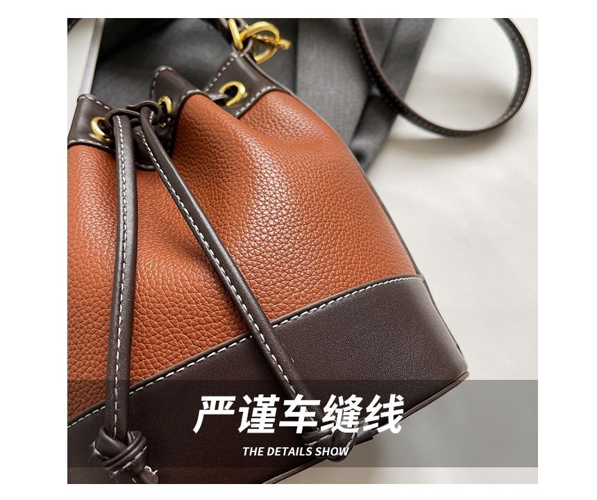 Contrast Trim Top Handle Bucket Bag