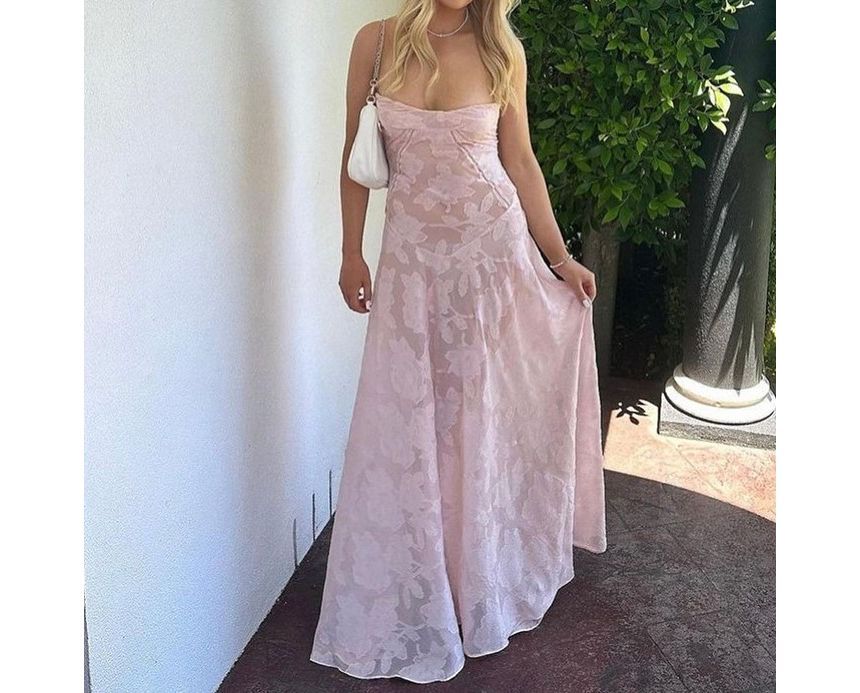 Lace Square Neck A-Line Maxi with Thin Straps