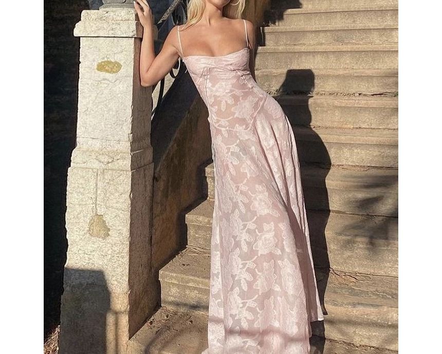 Lace Square Neck A-Line Maxi with Thin Straps