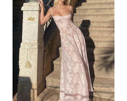 Lace Square Neck A-Line Maxi with Thin Straps