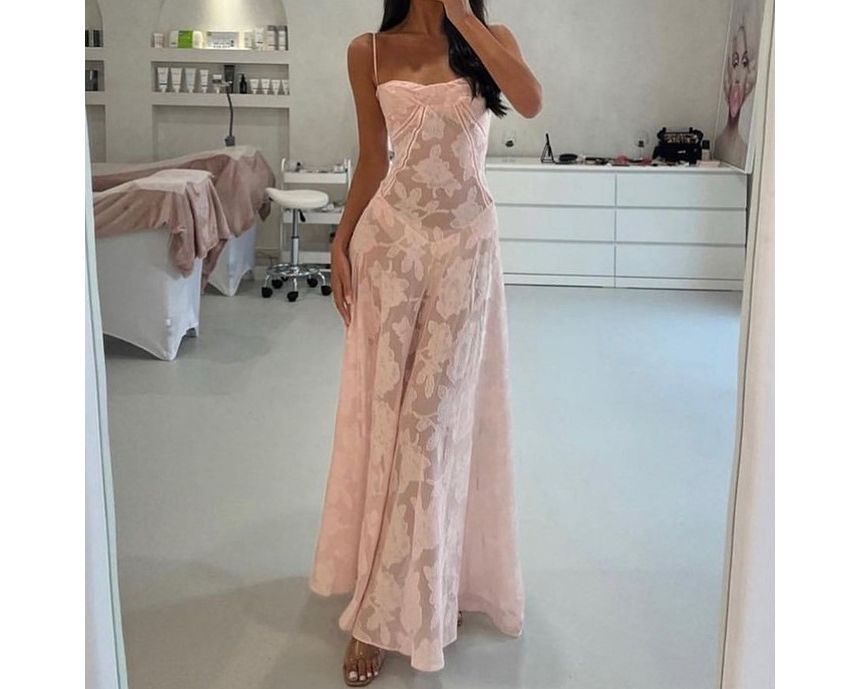 Lace Square Neck A-Line Maxi with Thin Straps