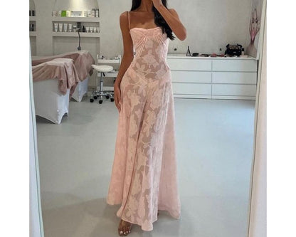 Lace Square Neck A-Line Maxi with Thin Straps