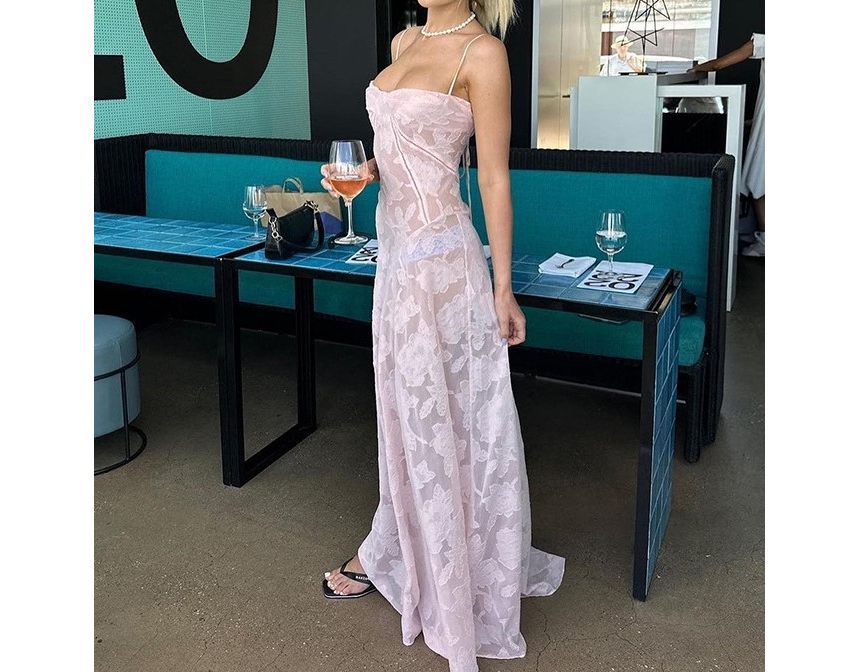Lace Square Neck A-Line Maxi with Thin Straps