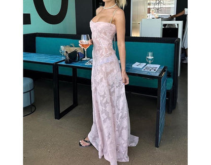 Lace Square Neck A-Line Maxi with Thin Straps