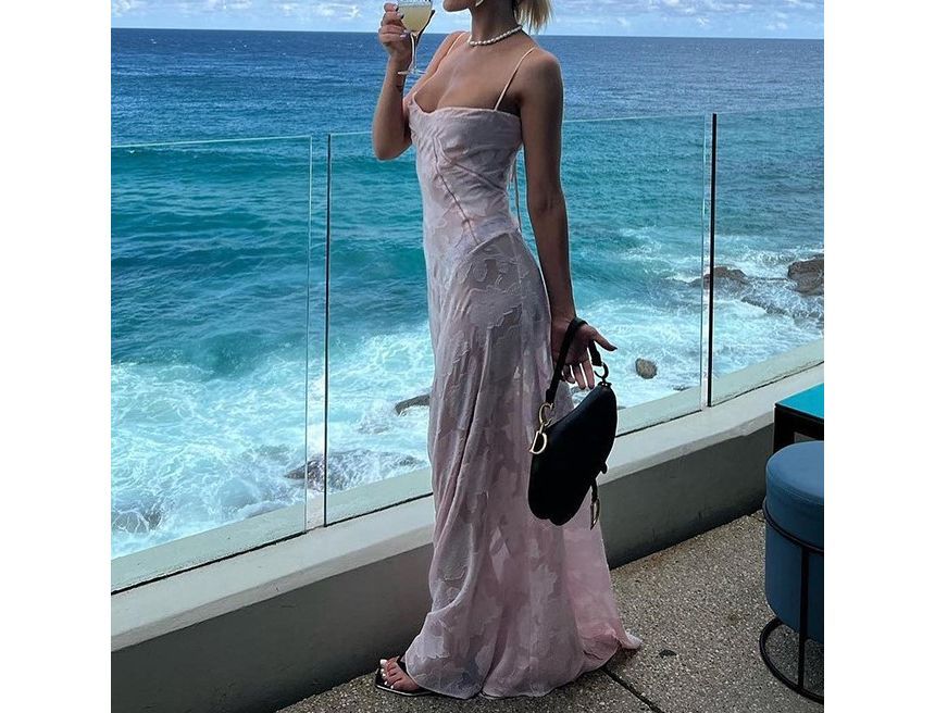 Lace Square Neck A-Line Maxi with Thin Straps