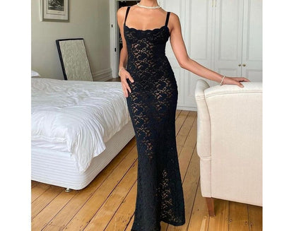 Lace Square Neck Sheath Maxi with Thin Straps