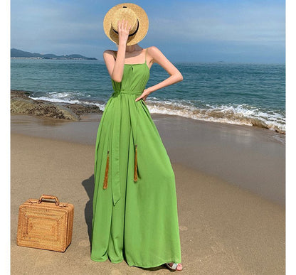 Spaghetti Strap Plain Wide Leg Jumpsuit