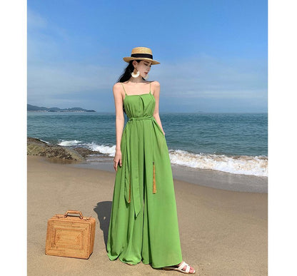 Spaghetti Strap Plain Wide Leg Jumpsuit