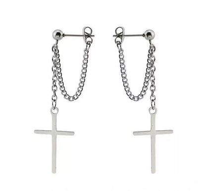 Bar / Cross Chain Sterling Silver Dangle Earring