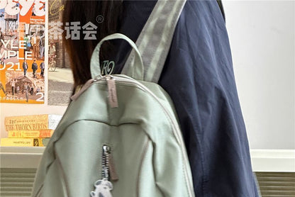 Letter Embroidered Zip Detail Backpack / Charm / Set