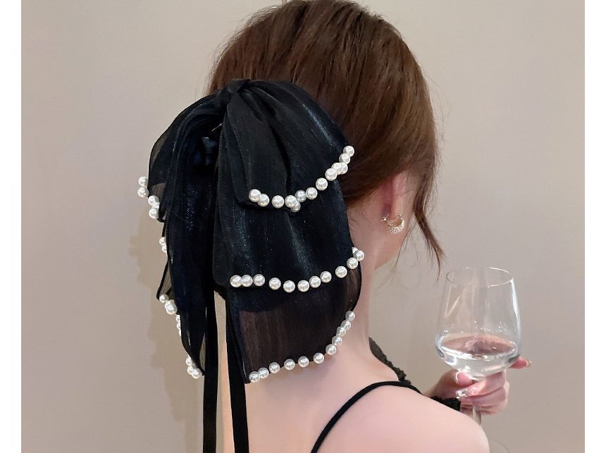 Bow Faux Pearl Hair Clamp