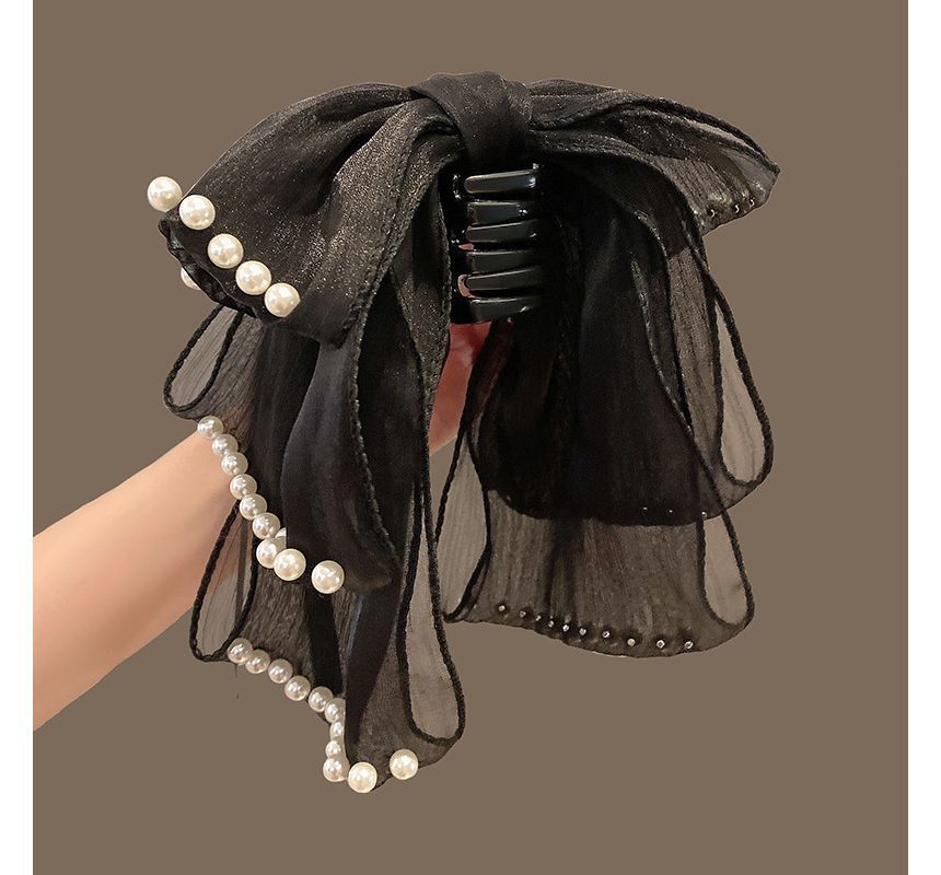 Bow Faux Pearl Hair Clamp