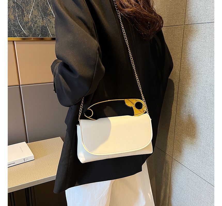 Safety Pin Handle Flap Crossbody Bag