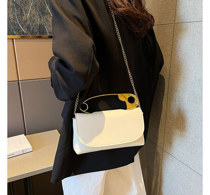 Safety Pin Handle Flap Crossbody Bag