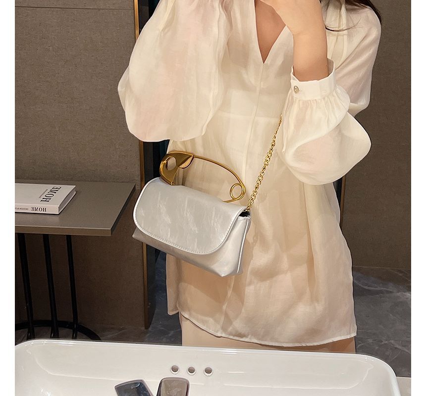 Safety Pin Handle Flap Crossbody Bag