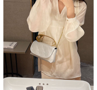 Safety Pin Handle Flap Crossbody Bag