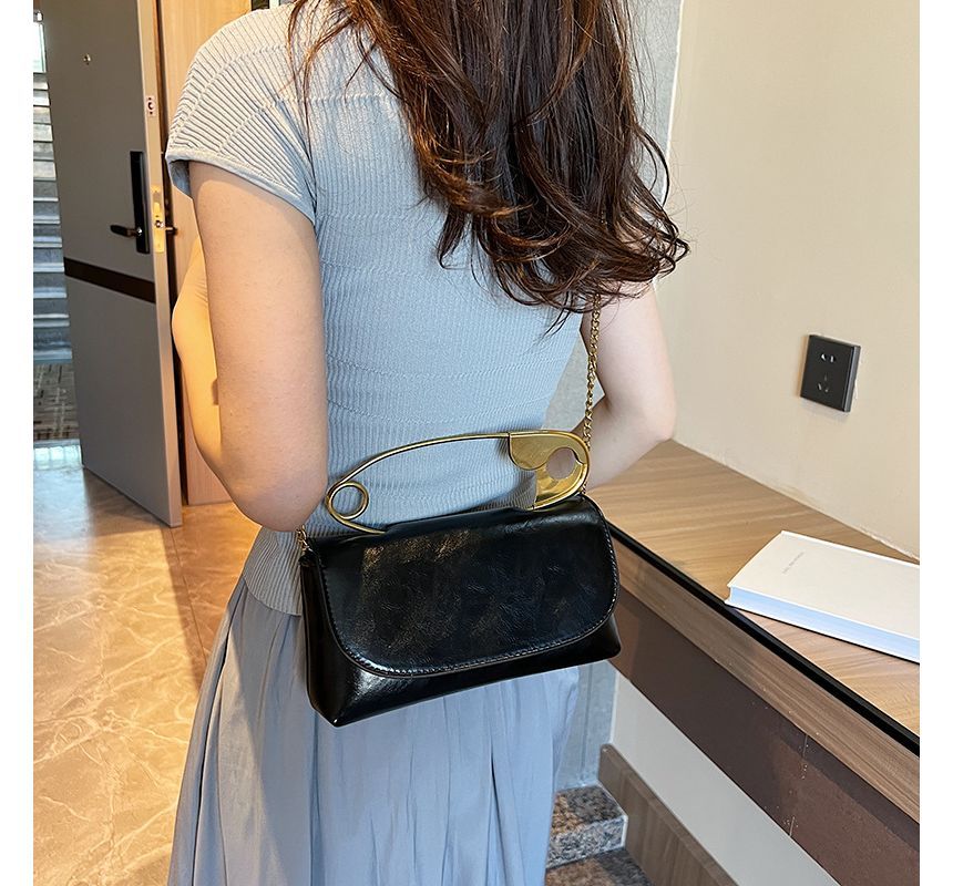 Safety Pin Handle Flap Crossbody Bag
