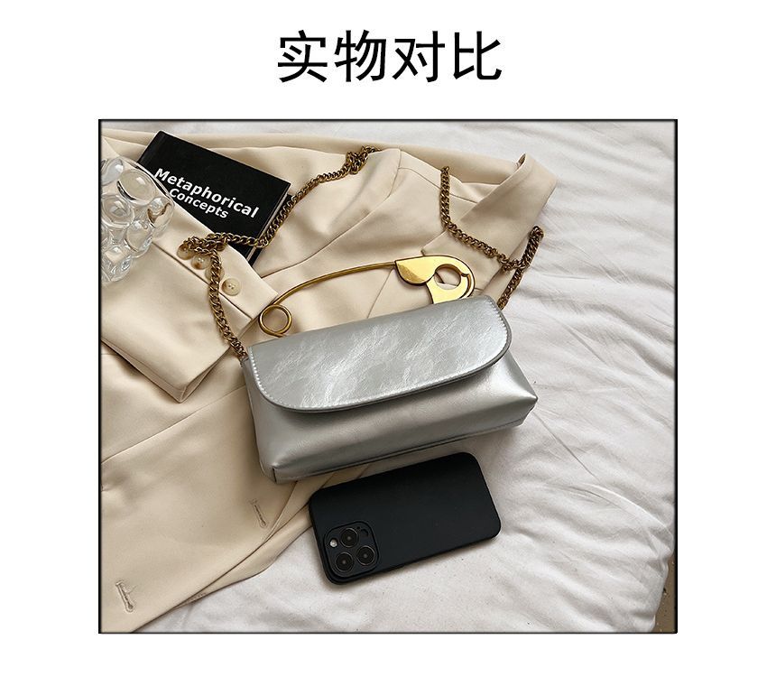 Safety Pin Handle Flap Crossbody Bag
