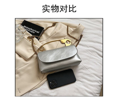 Safety Pin Handle Flap Crossbody Bag