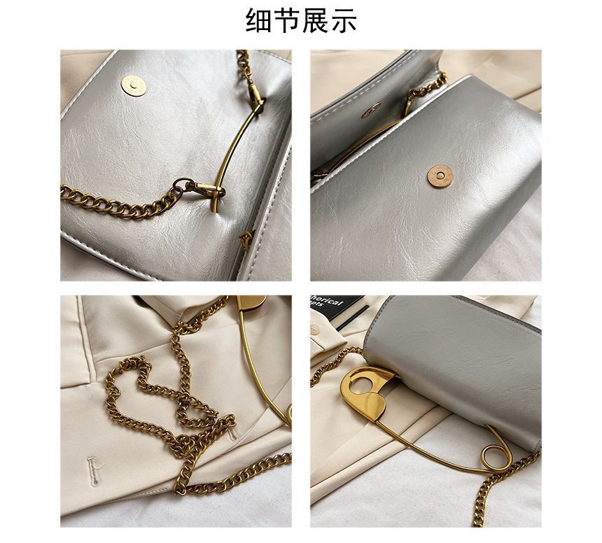 Safety Pin Handle Flap Crossbody Bag