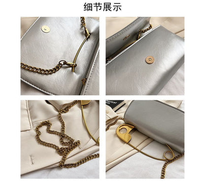 Safety Pin Handle Flap Crossbody Bag
