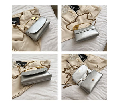 Safety Pin Handle Flap Crossbody Bag