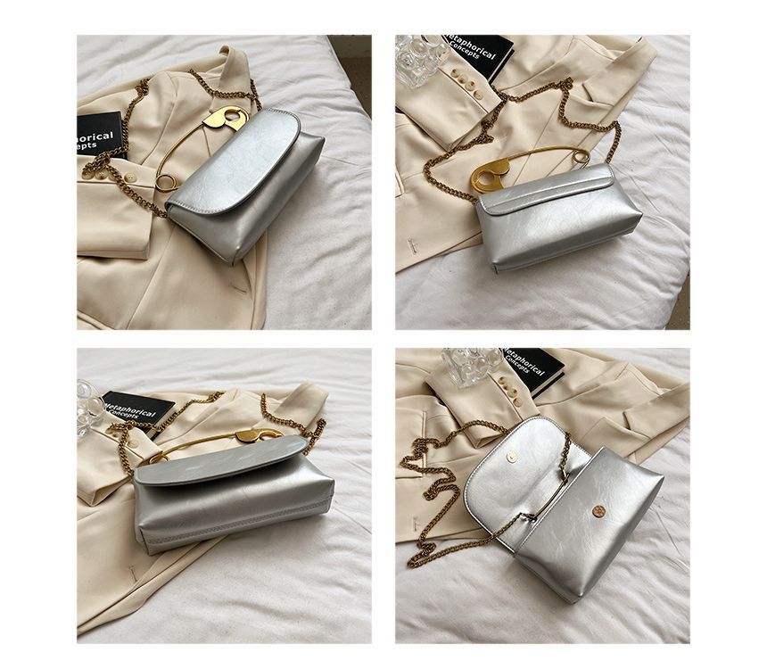Safety Pin Handle Flap Crossbody Bag