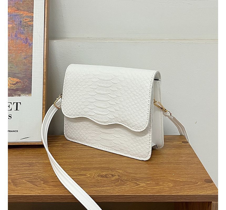 Snake Grain Flap Crossbody Bag