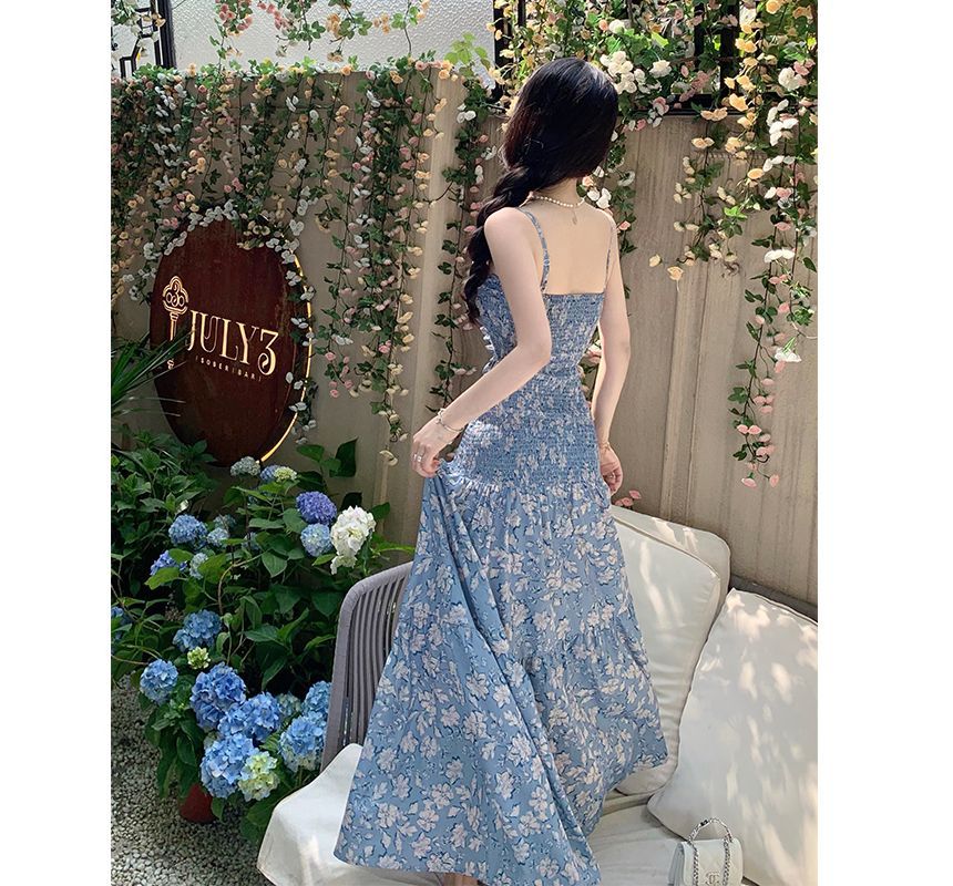 Spaghetti Strap Floral Cutout Maxi A