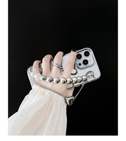 Faux Bead Chain Heart Print Phone Case
